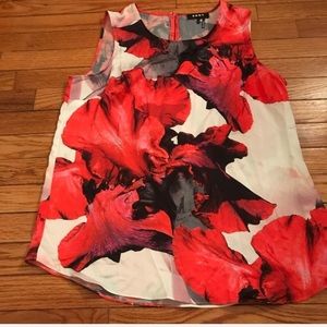 DKNY Womens Red Floral Sleeveless Shirt